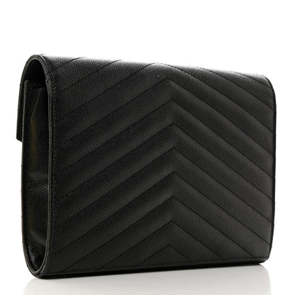 Saint Laurent Grain De Poudre Matelasse Chevron Monogram Envelope Clutch Black 3 of 8