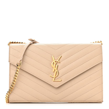 Saint Laurent Grain De Poudre Matelasse Chevron Monogram Chain Wallet Nude Powder 1 of 14