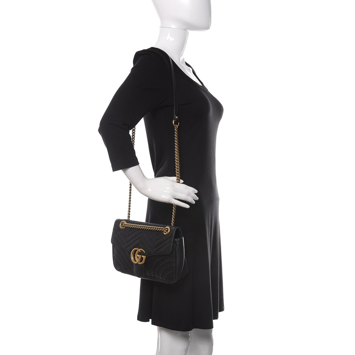 Calfskin Matelasse Small GG Marmont Shoulder Bag Black