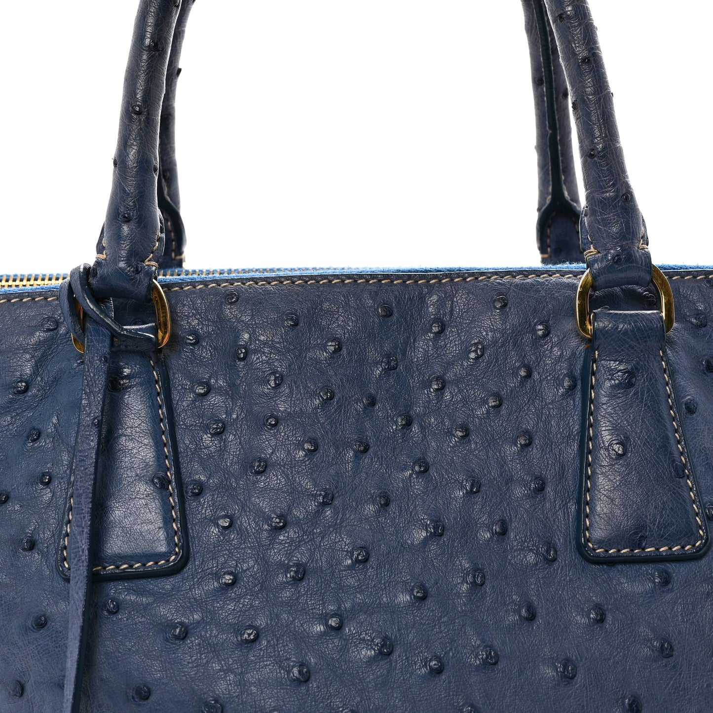 Ostrich Medium Galleria Double Zip Tote Cobalto