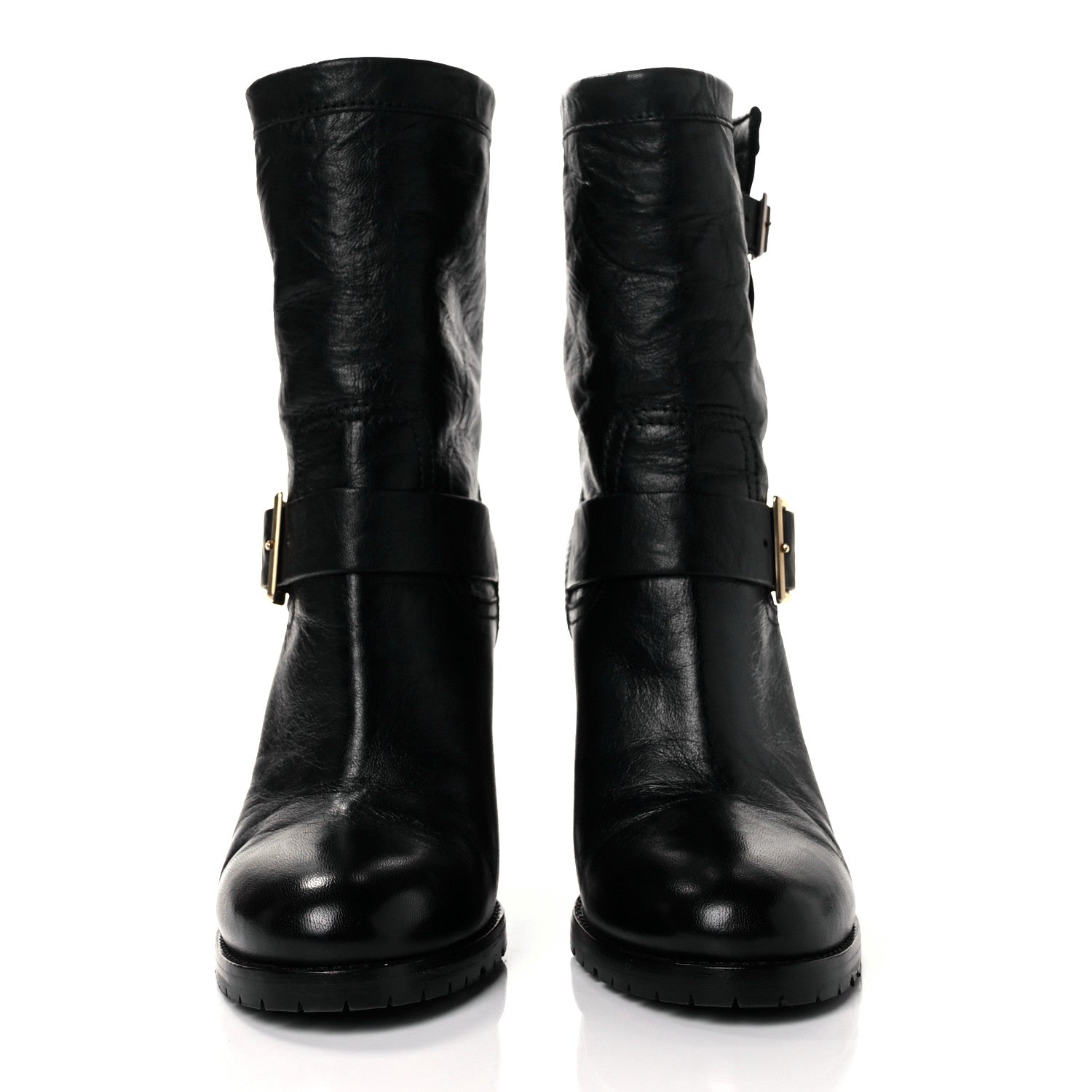Jimmy Choo Lambskin Dart Biker Buckle Booties 38 Black 2 of 9