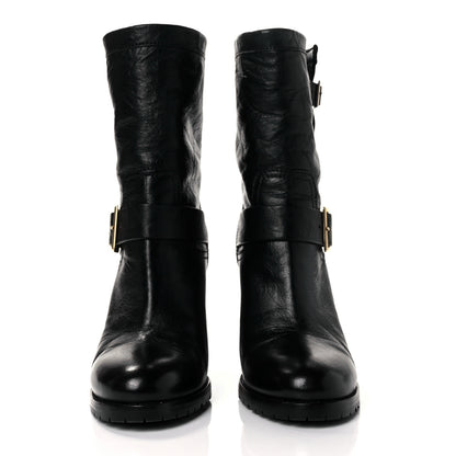 Jimmy Choo Lambskin Dart Biker Buckle Booties 38 Black 2 of 9