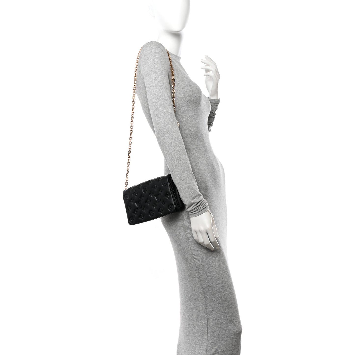 Lambskin Embossed Monogram Pochette Coussin Black