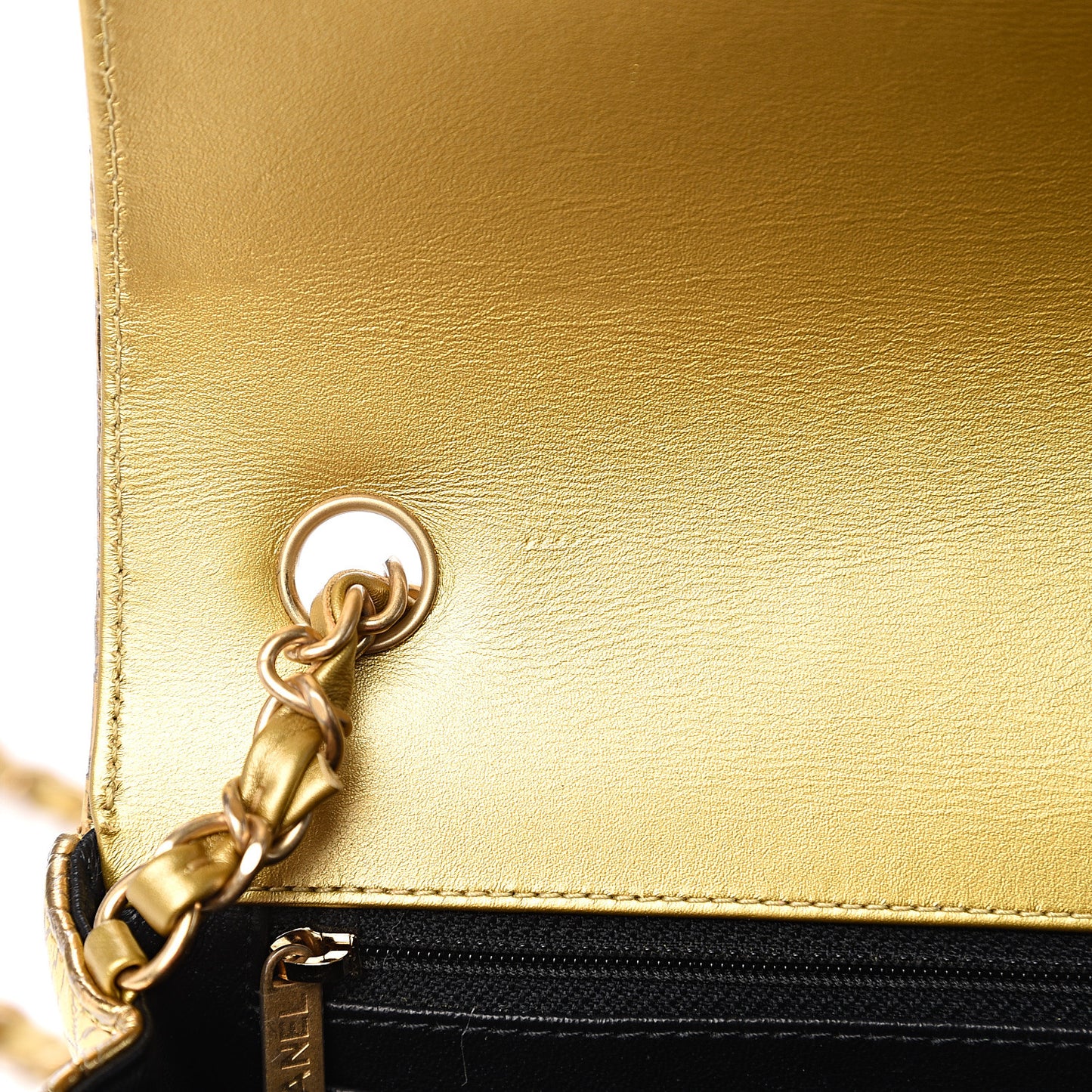 Metallic Calfskin Crocodile Embossed Cocodile Rectangular Mini Flap Gold