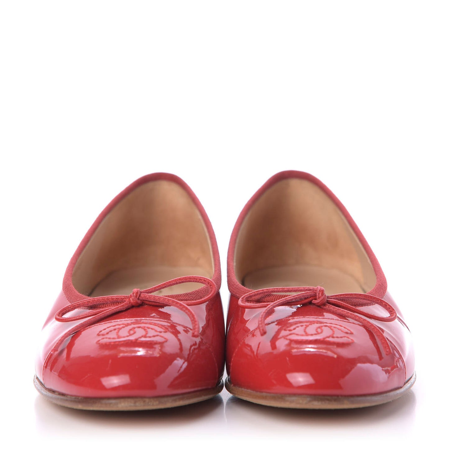 Patent Calfskin CC Cap Toe Ballerina Flats 36.5 Red
