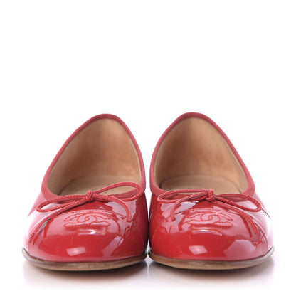 Chanel Patent Calfskin CC Cap Toe Ballerina Flats 36.5 Red 2 of 11