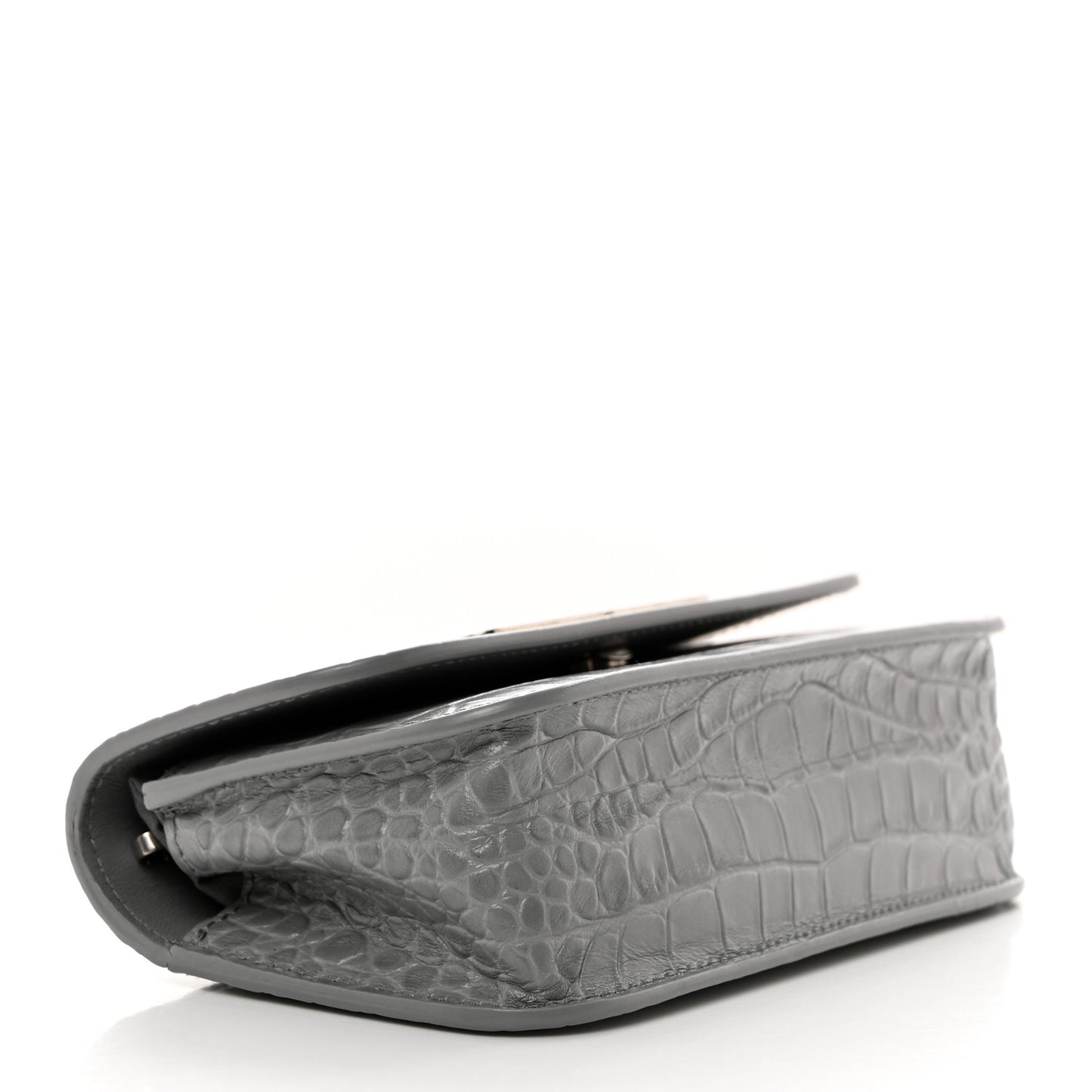 Extra Supple Calfskin Crocodile Embossed Gossip Chain Bag XS Grey