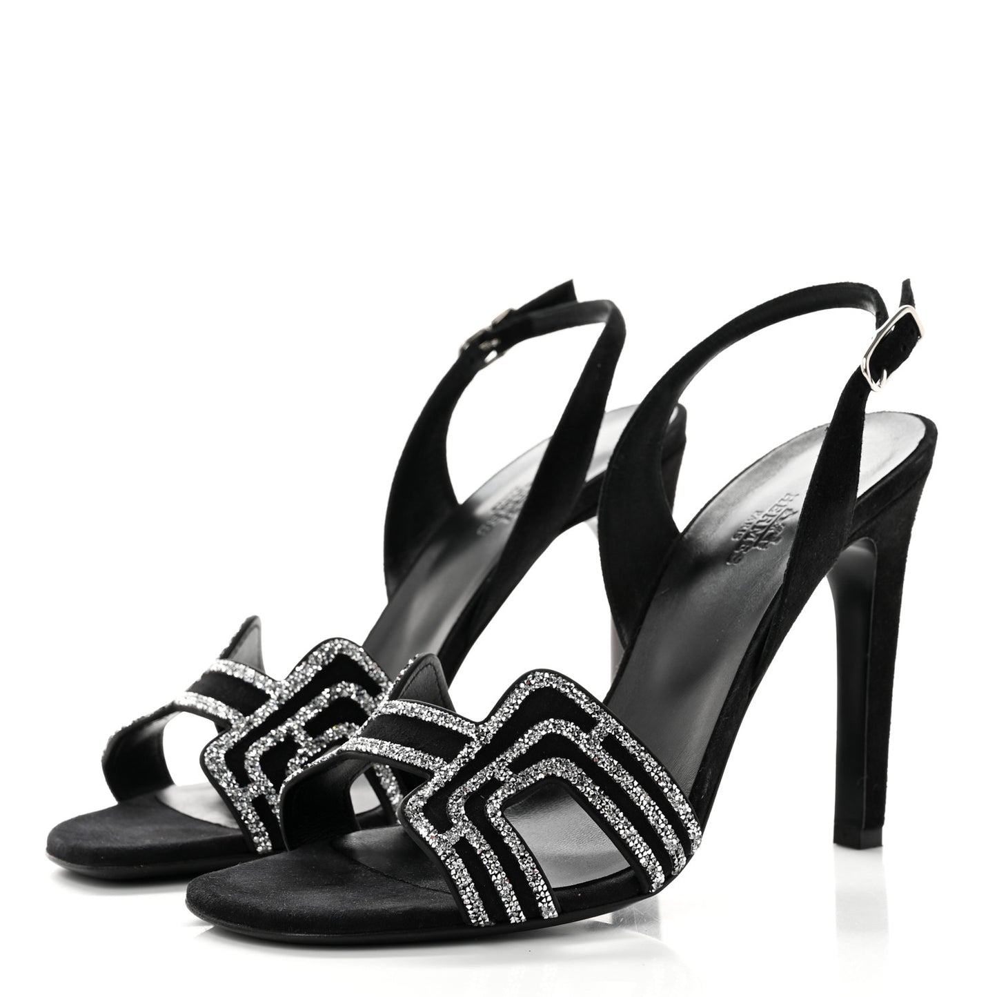 Suede Goatskin Embellished Ella 105 Sandals 40 Black