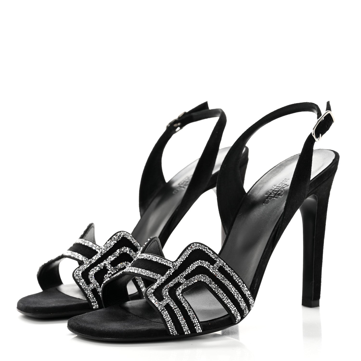 Hermes Suede Goatskin Embellished Ella 105 Sandals 40 Black 3 of 8