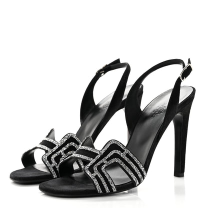 Hermes Suede Goatskin Embellished Ella 105 Sandals 40 Black 3 of 8