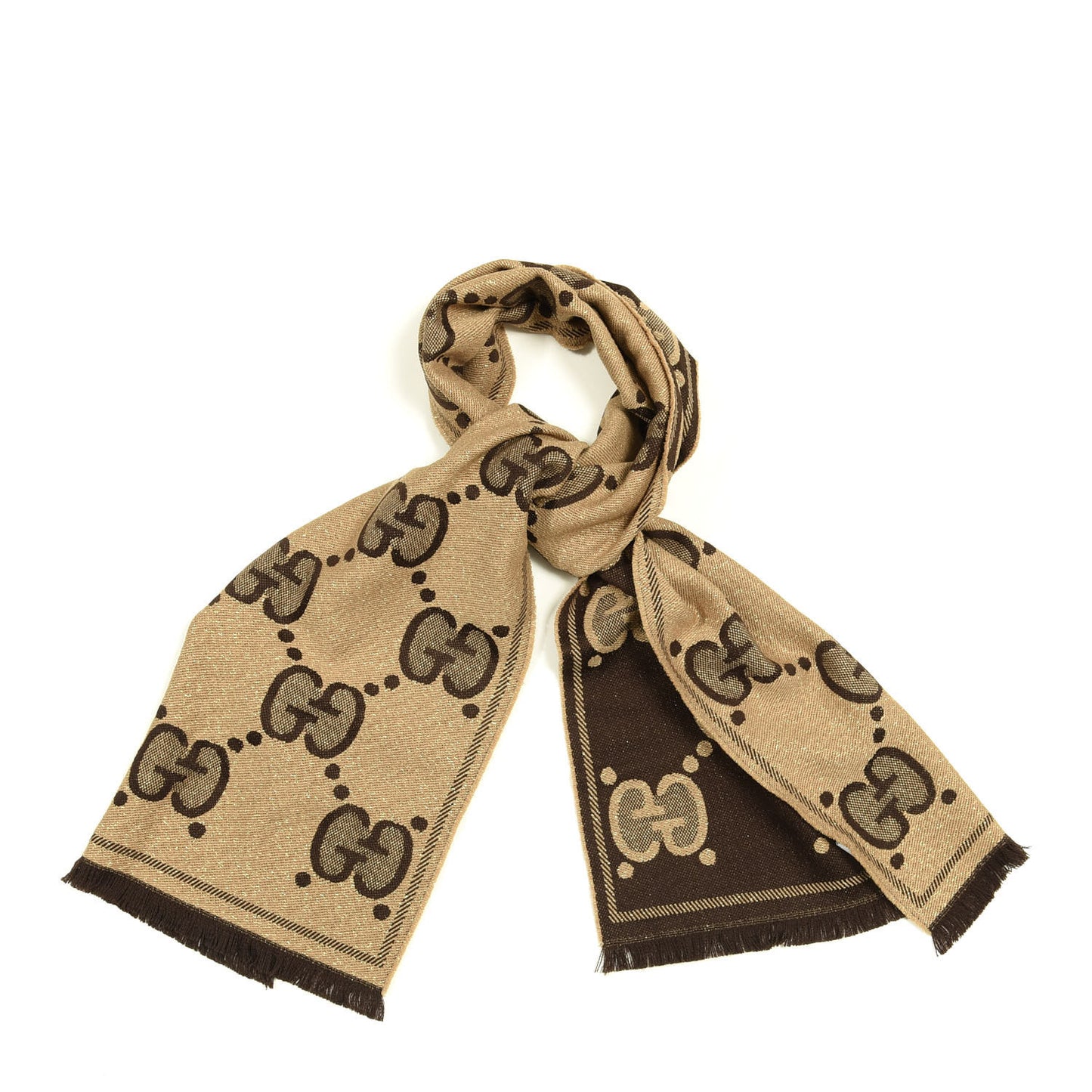 Wool Lame Jacquard Monogram Jumbo GG Lady Nest Lux Scarf Beige Dark Brown