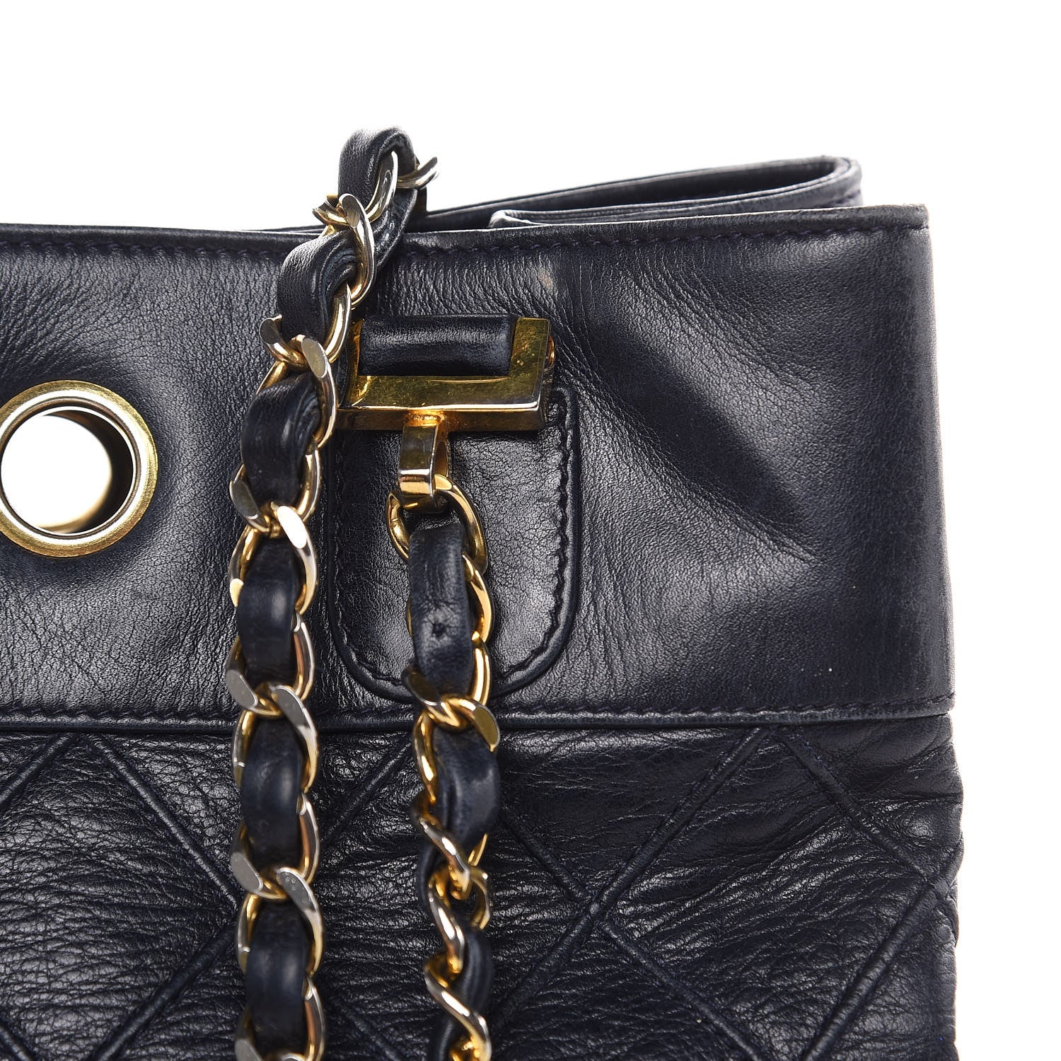 Chanel Lambskin Stitched Shopper Tote Navy 15 of 19