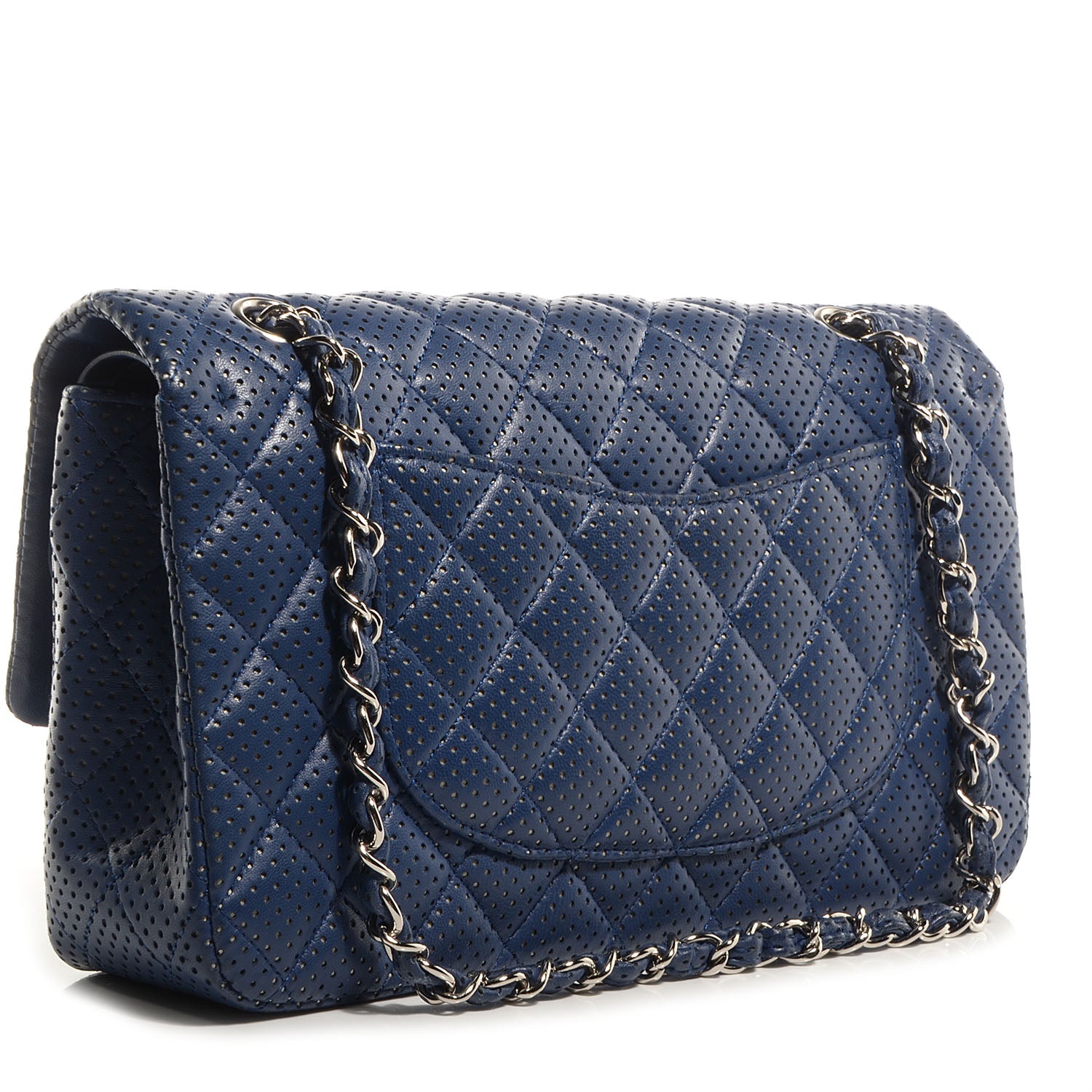 Chanel Lambskin Perforated Medium Double Flap Blue 3 of 9