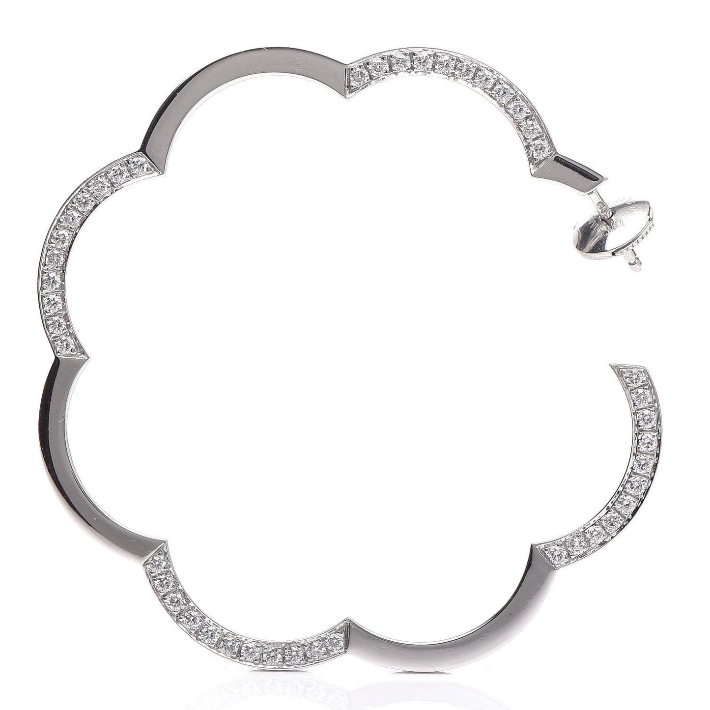 18K White Gold Diamond Large Profil de Camelia Hoop Earrings