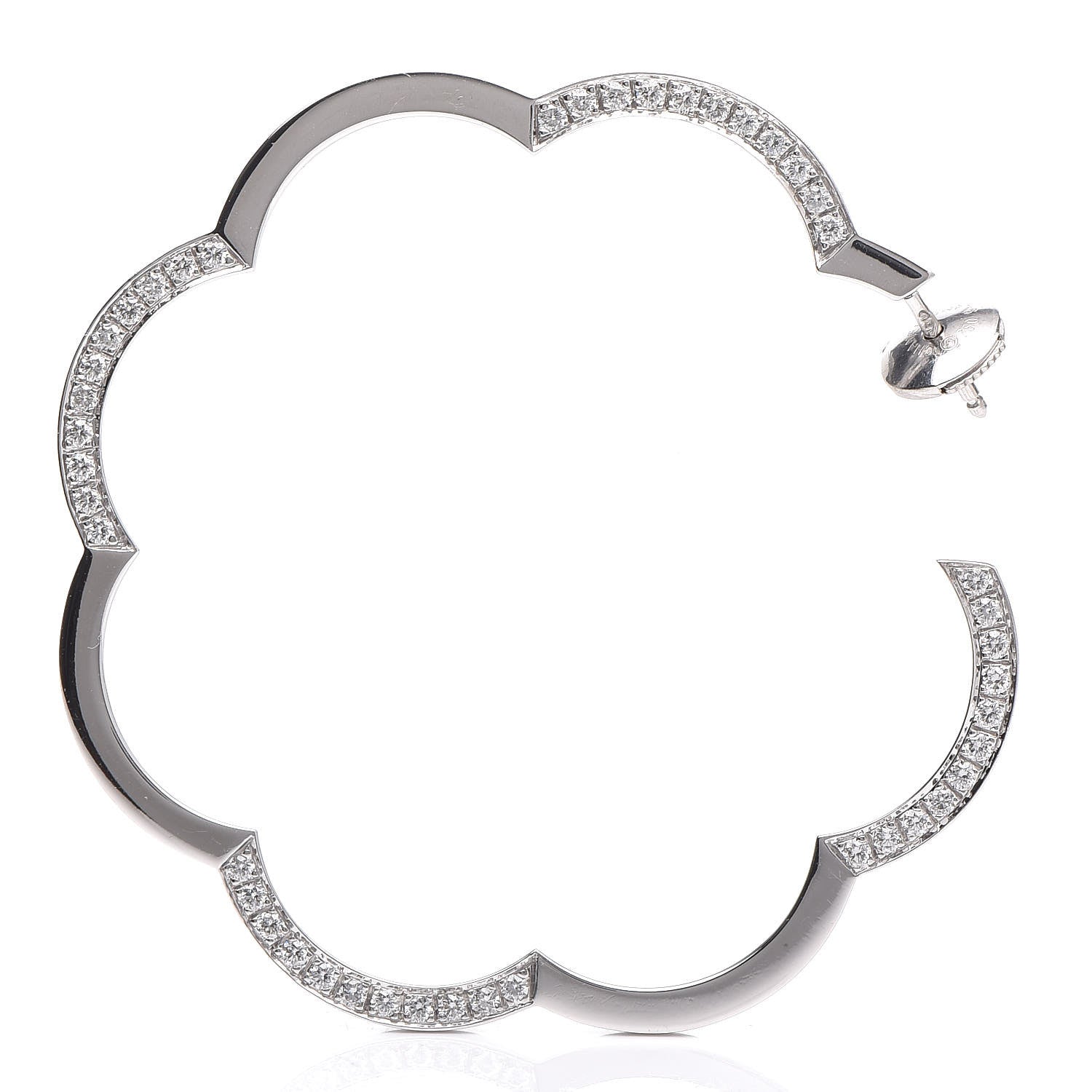 Chanel 18K White Gold Diamond Large Profil de Camelia Hoop Earrings 5 of 6