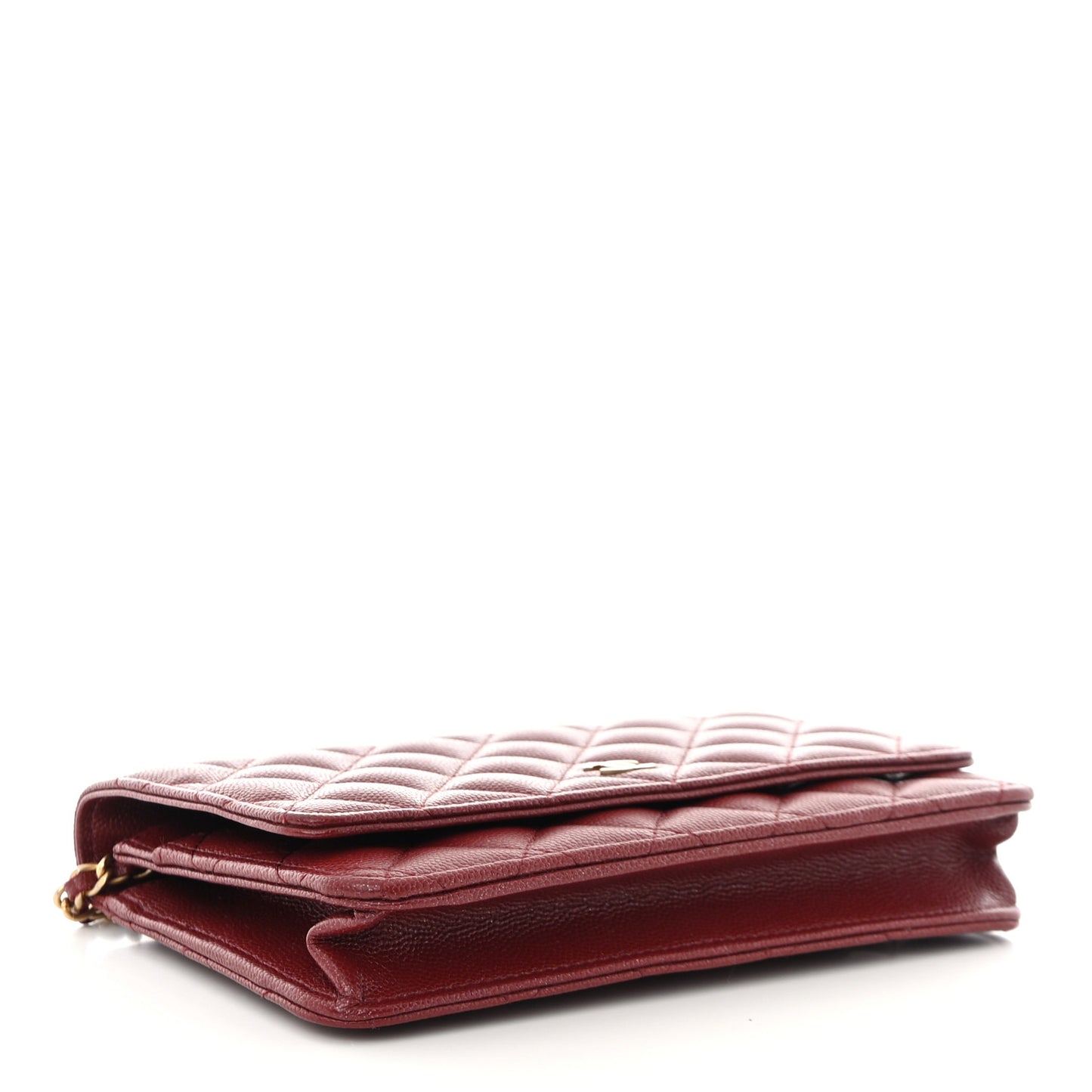 Metallic Caviar Quilted Wallet on Chain WOC Burgundy