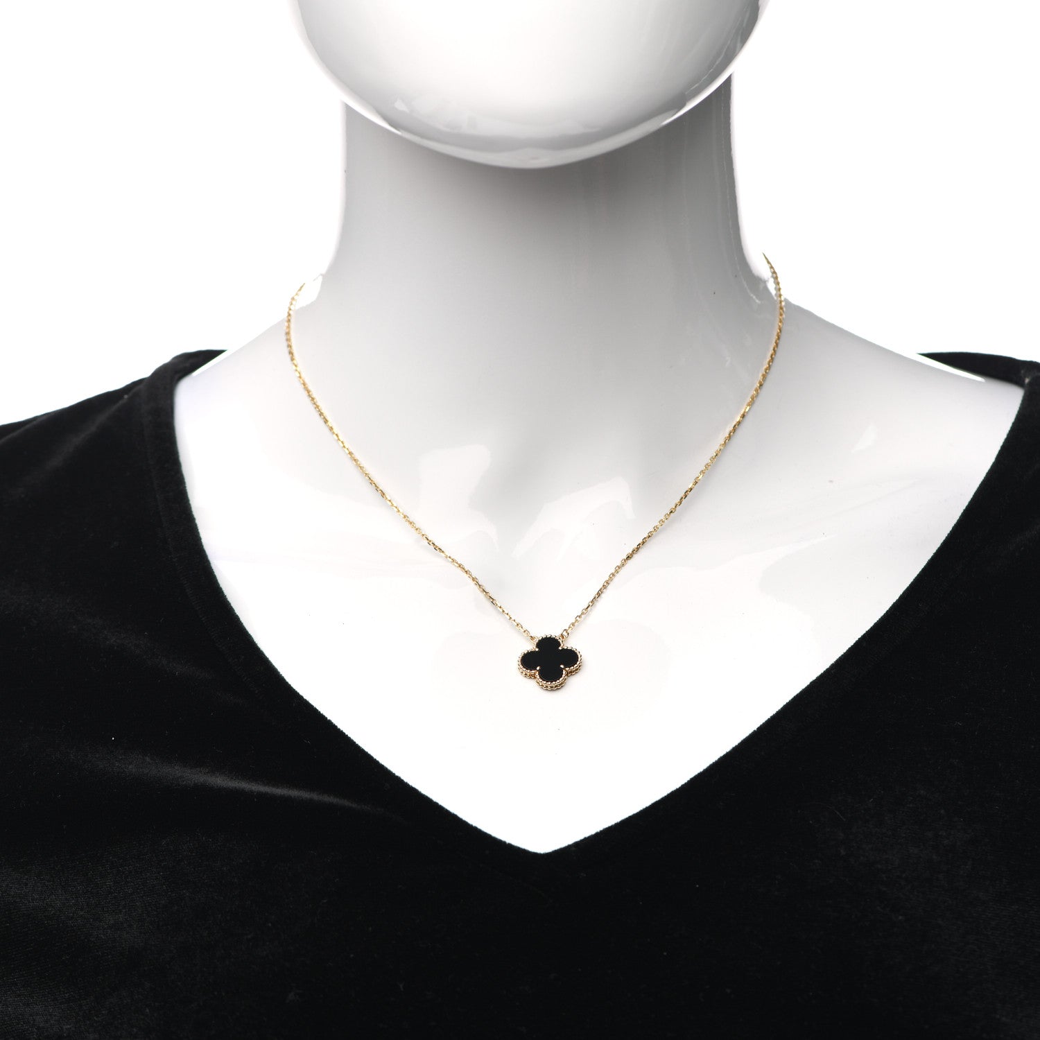 Van Cleef & Arpels 18K Yellow Gold Black Onyx Vintage Alhambra Pendant Necklace 2 of 6