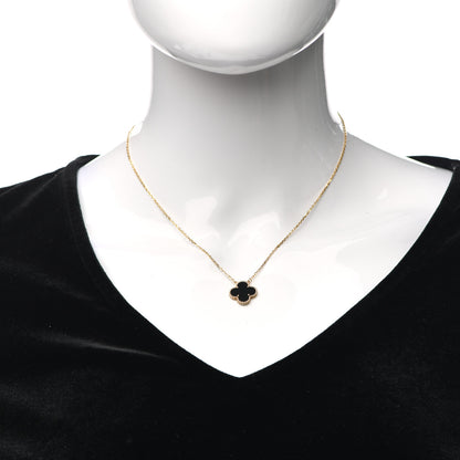 Van Cleef & Arpels 18K Yellow Gold Black Onyx Vintage Alhambra Pendant Necklace 2 of 6
