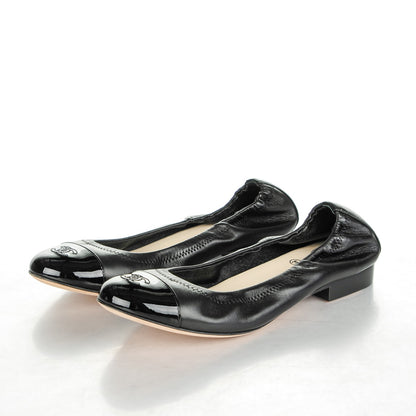 Chanel Lambskin Patent CC Elastic Cap Toe Ballerina Flats 38 Black 3 of 7