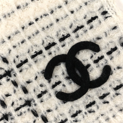 Chanel Wool Cashmere Silk Knit CC Scarf Black White 3 of 4