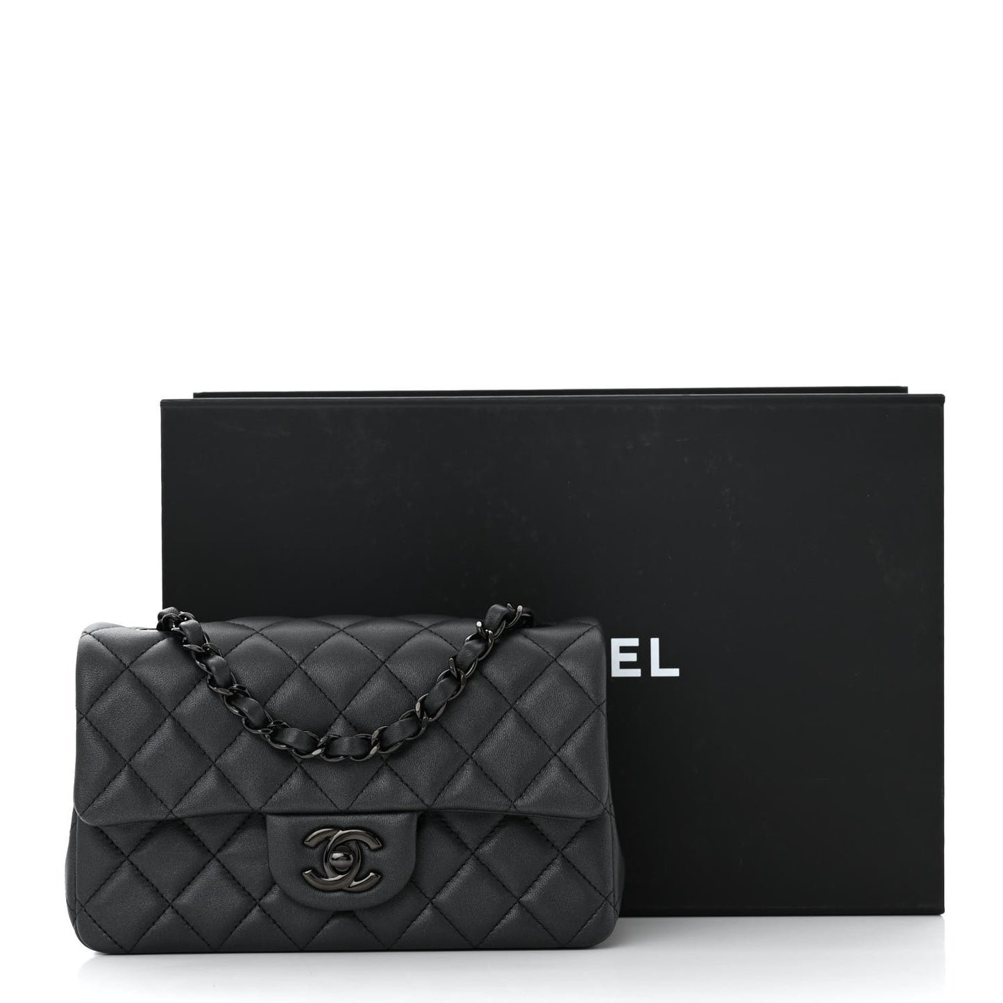 Pearly Lambskin Quilted Mini Rectangular Flap So Black