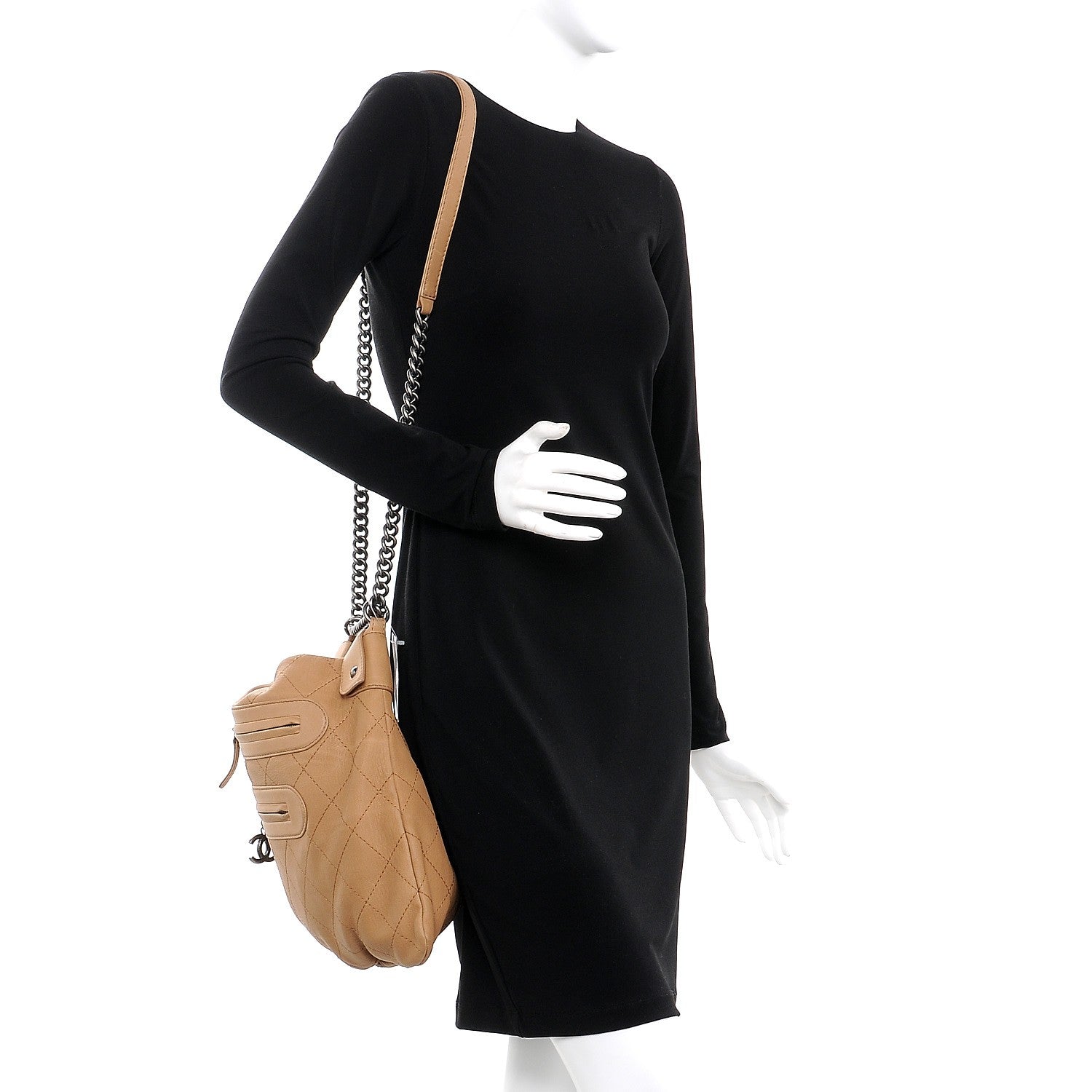 Chanel Calfskin Stitched Double Zip Hobo Beige 2 of 8