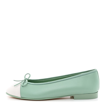 Chanel Lambskin CC Cap Toe Ballerina Flats  36.5 Light Green White 1 of 11