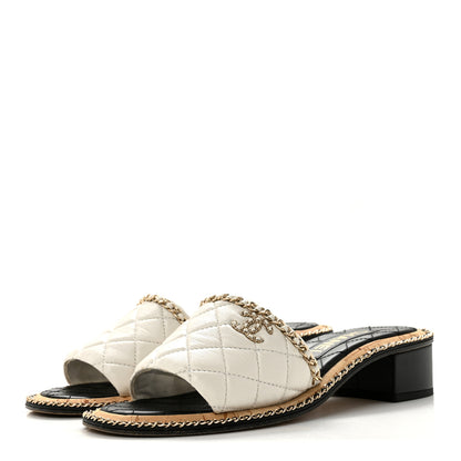 Chanel Lambskin Quilted Chain CC Sandals 38 White 4 of 10
