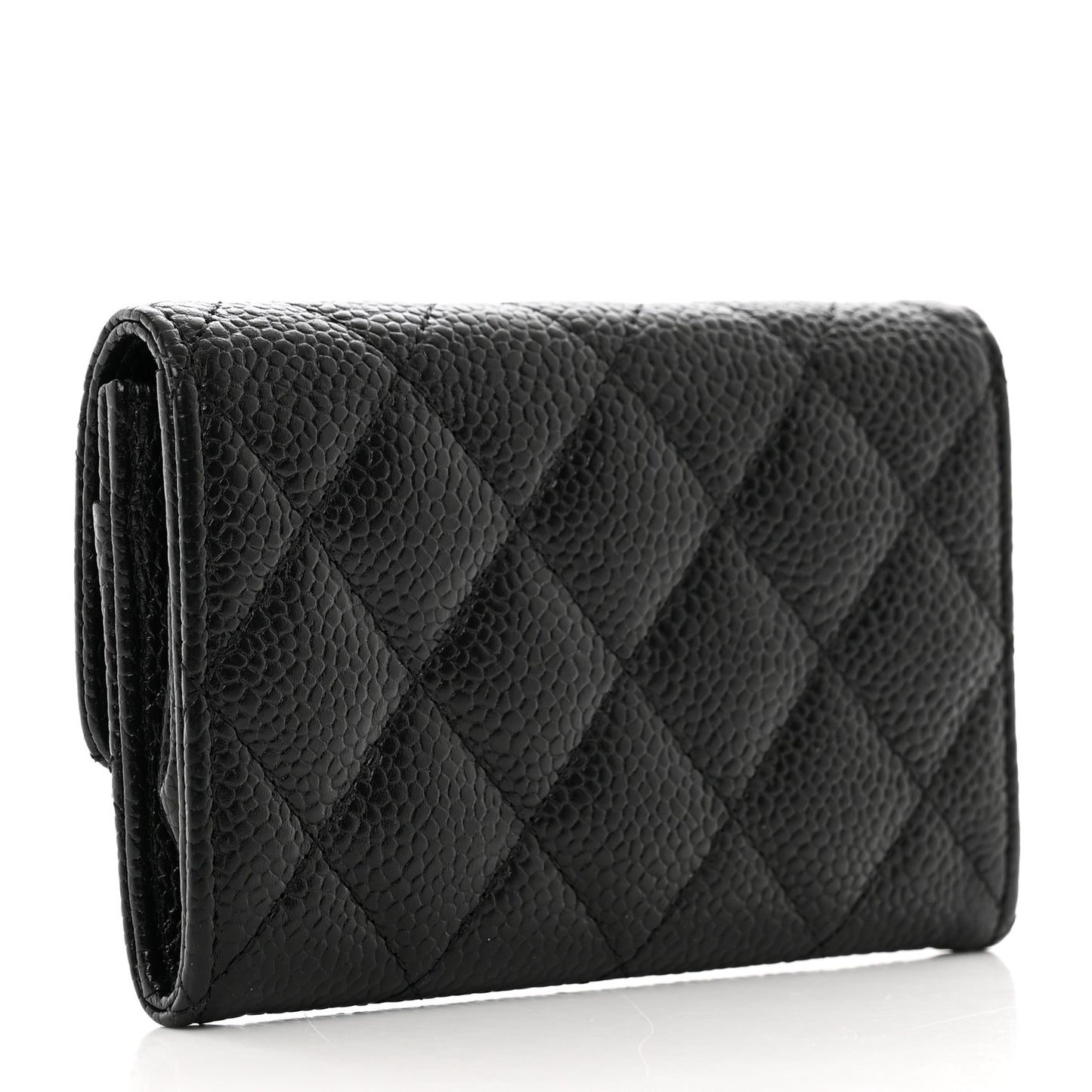 Caviar Quilted Flap Card Holder Wallet Black