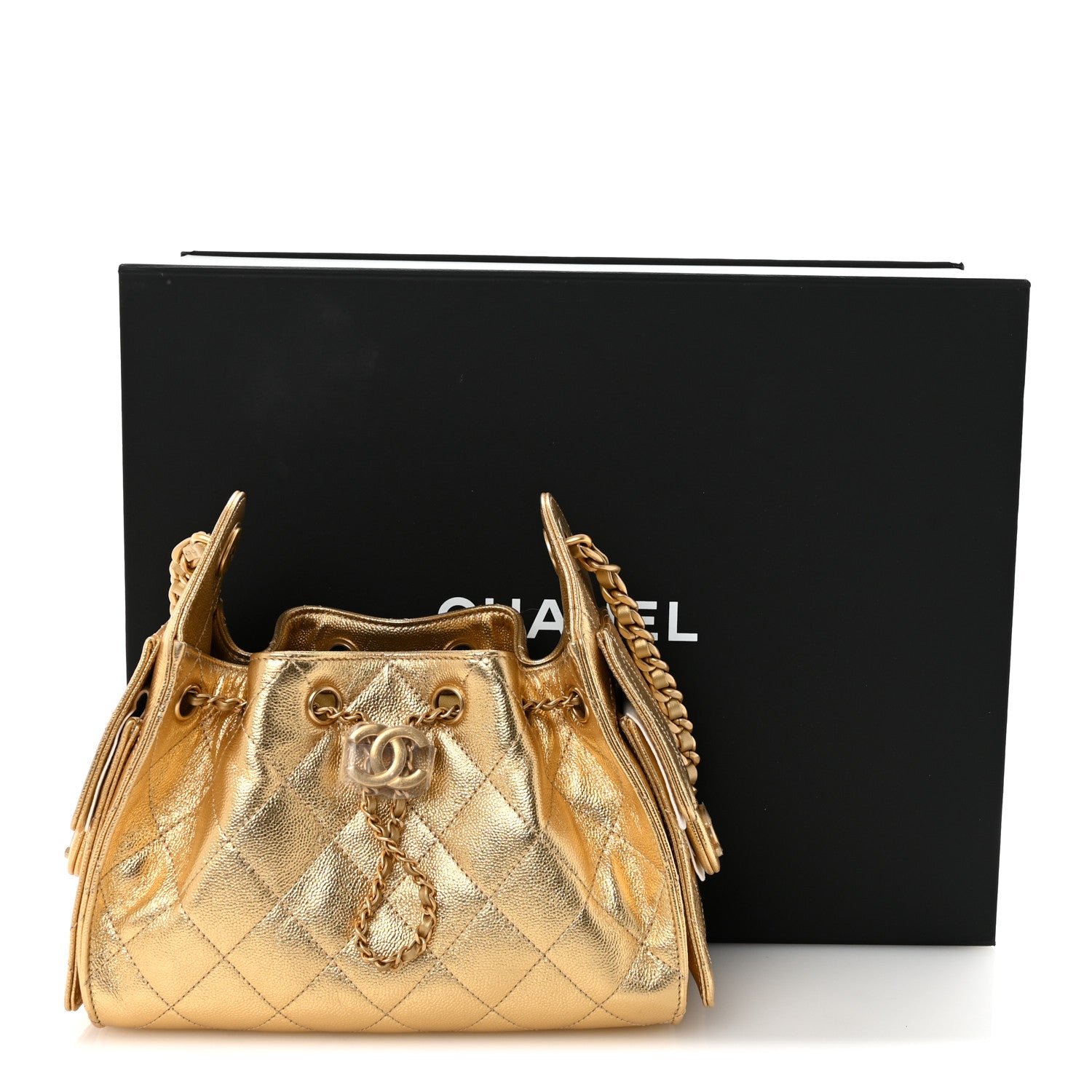 Chanel Metallic Caviar Quilted Mini Chanel 25 Handbag Gold 1848560