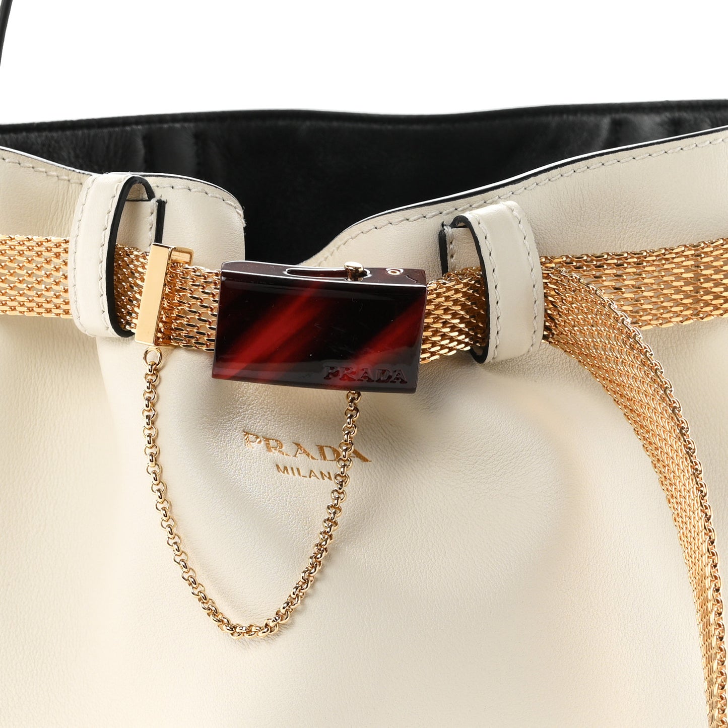 Calfskin Buckle Bag With Jeweled Belt  White Black