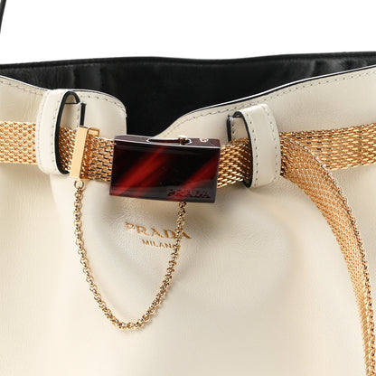 Prada Calfskin Buckle Bag With Jeweled Belt  White Black 8 of 10