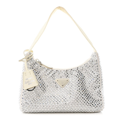 Prada Satin Crystal Mini Re-Edition 2000 Bag White 1 of 10