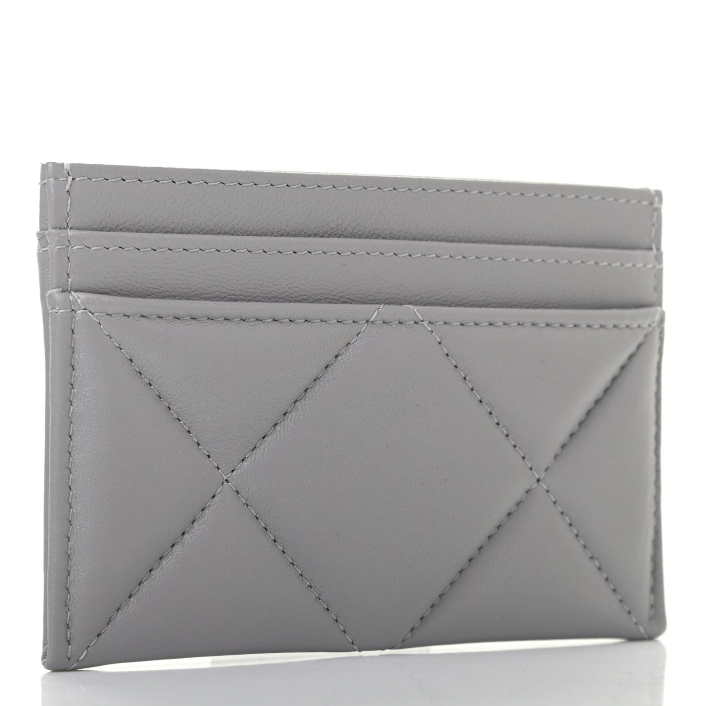 Lambskin Quilted Chanel 19 Card Holder Grey