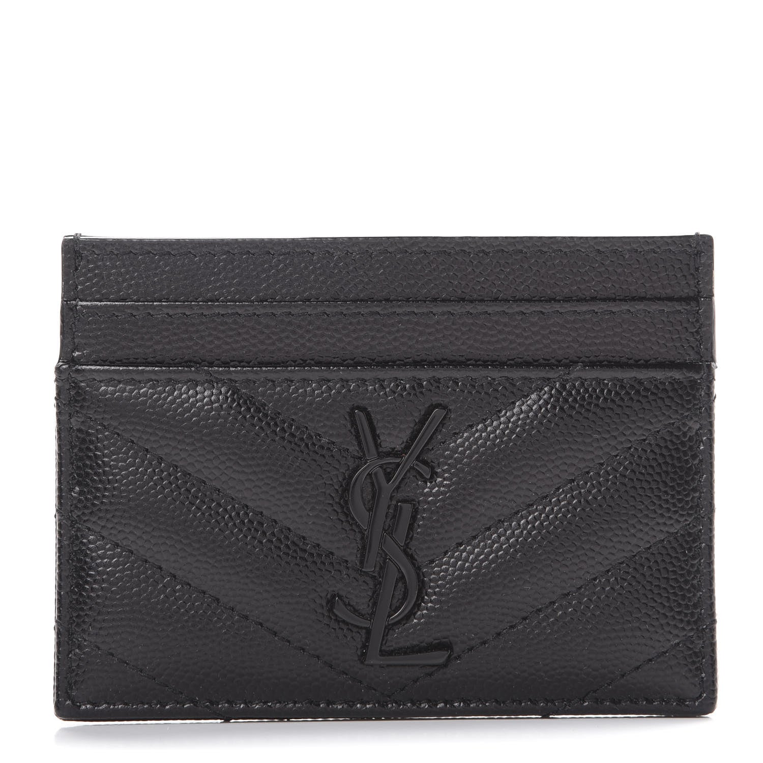 Saint Laurent Grain De Poudre Matelasse Chevron Monogram Credit Card Case Black 1 of 7