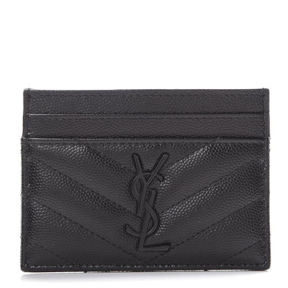 Saint Laurent Grain De Poudre Matelasse Chevron Monogram Credit Card Case Black 1 of 7