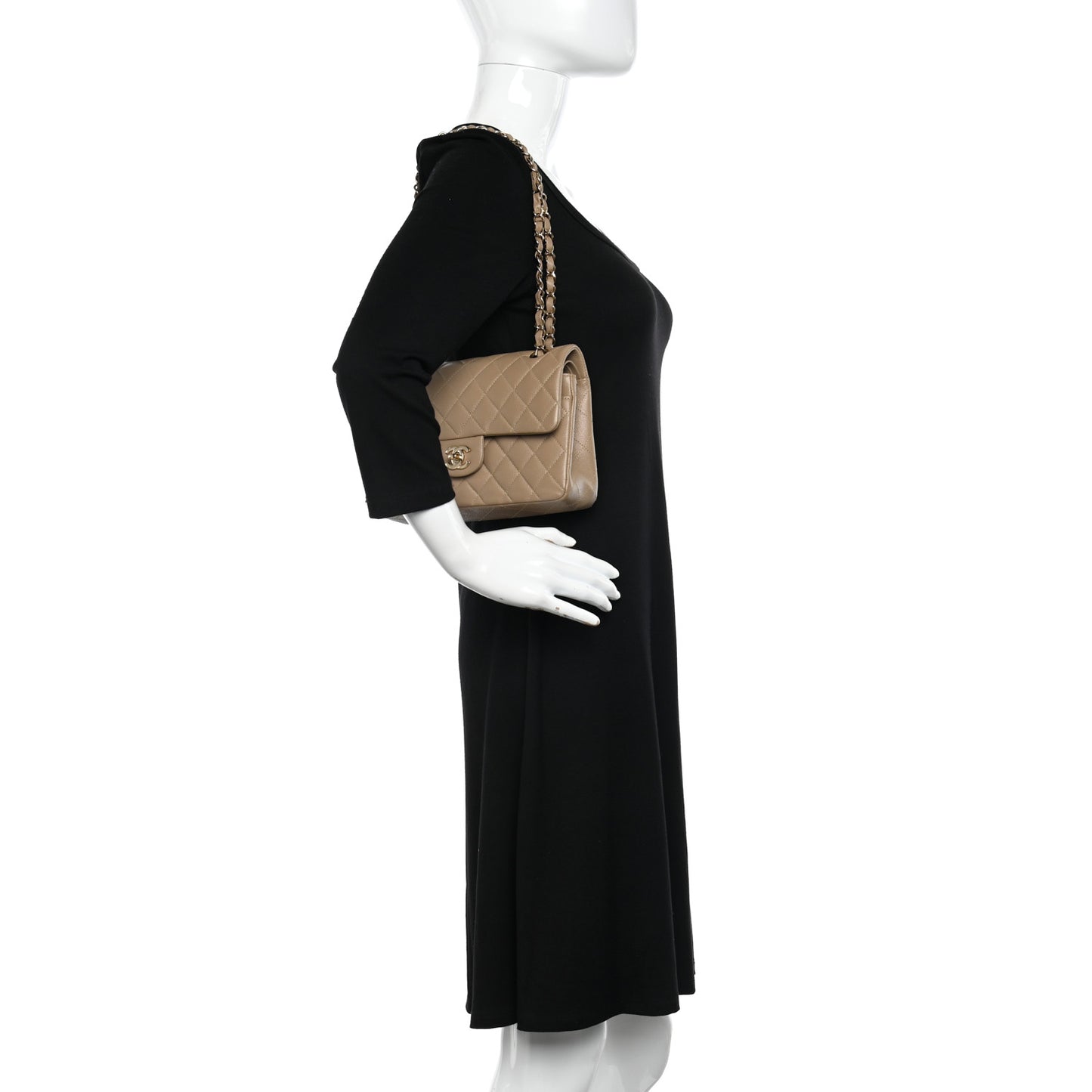 Caviar Quilted Small Double Flap Dark Beige