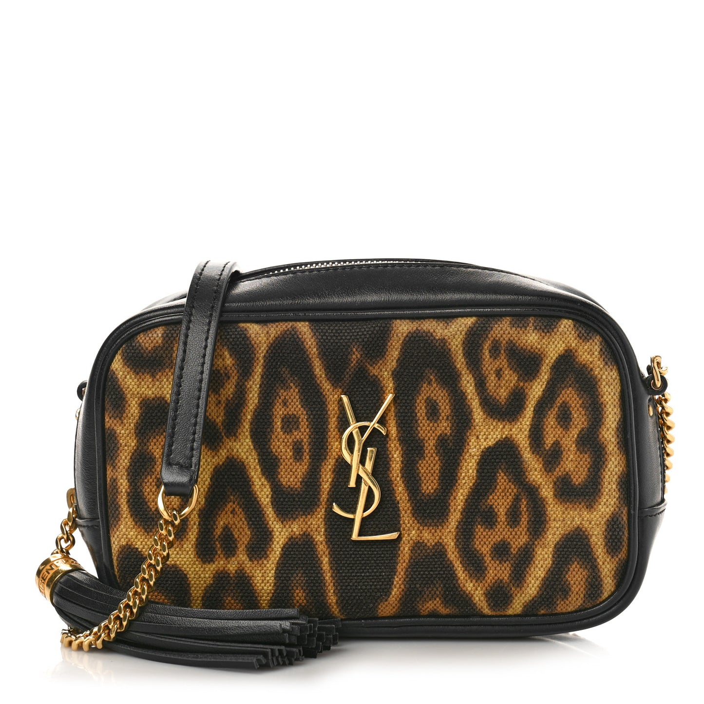 Canvas Calfskin Leopard Print Monogram Mini Lou Camera Bag Brown