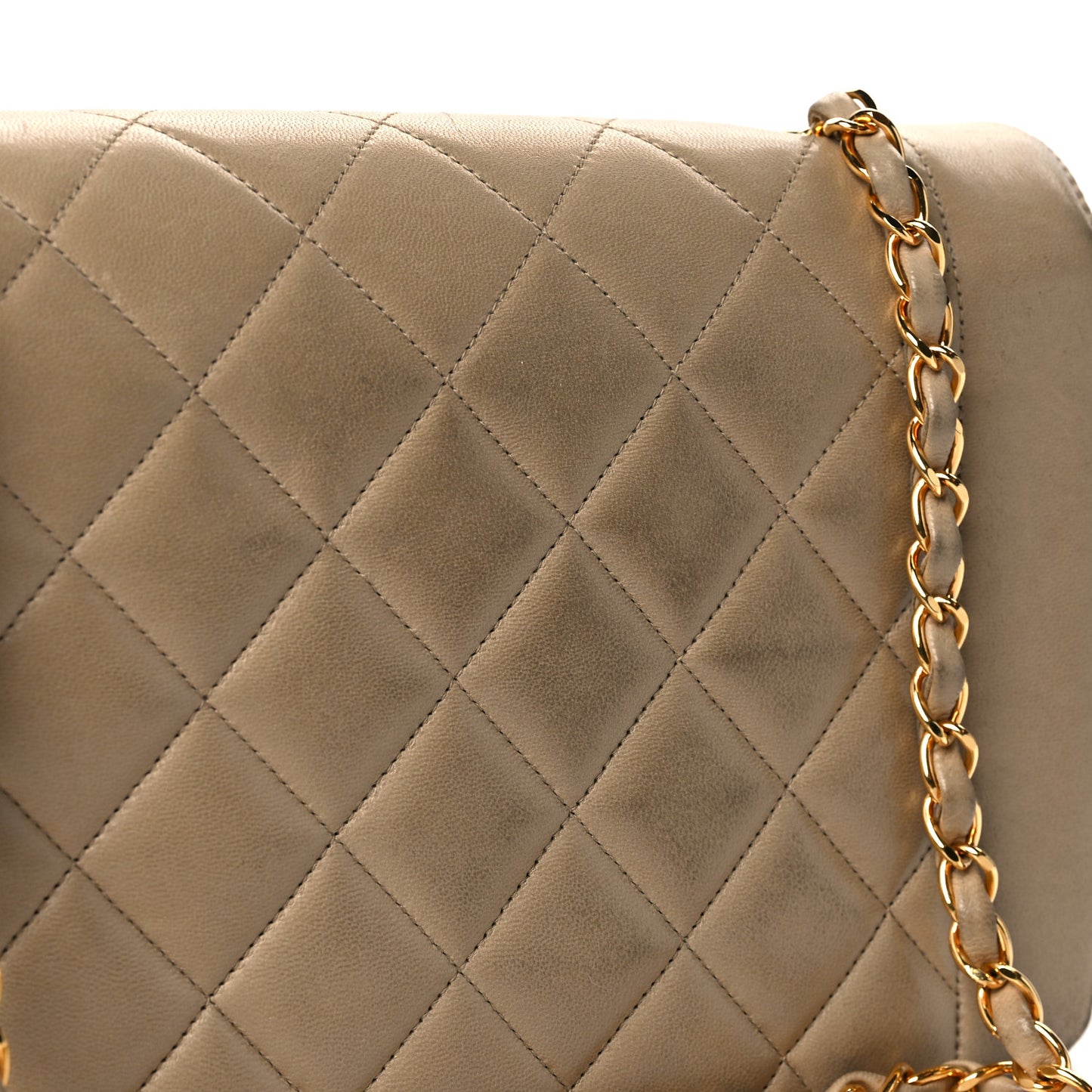Lambskin Quilted Medium Single Flap Beige