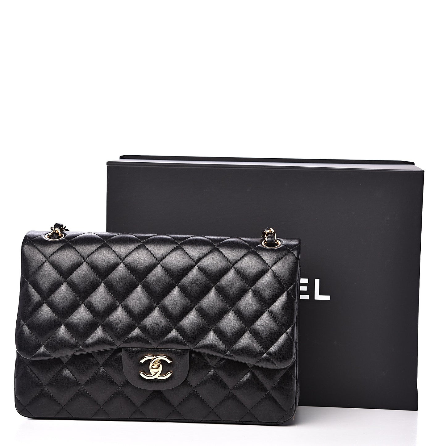 Lambskin Quilted Jumbo Double Flap Black