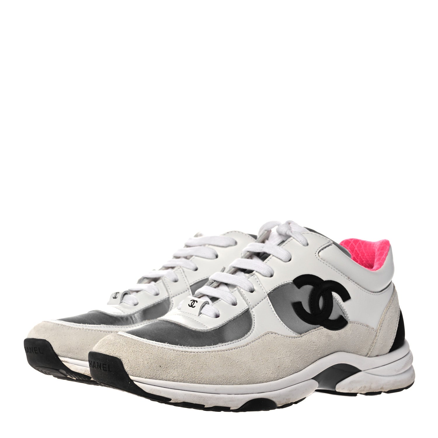 Chanel Calfskin Fabric Sneakers 40 White Silver Fluo Pink 3 of 12