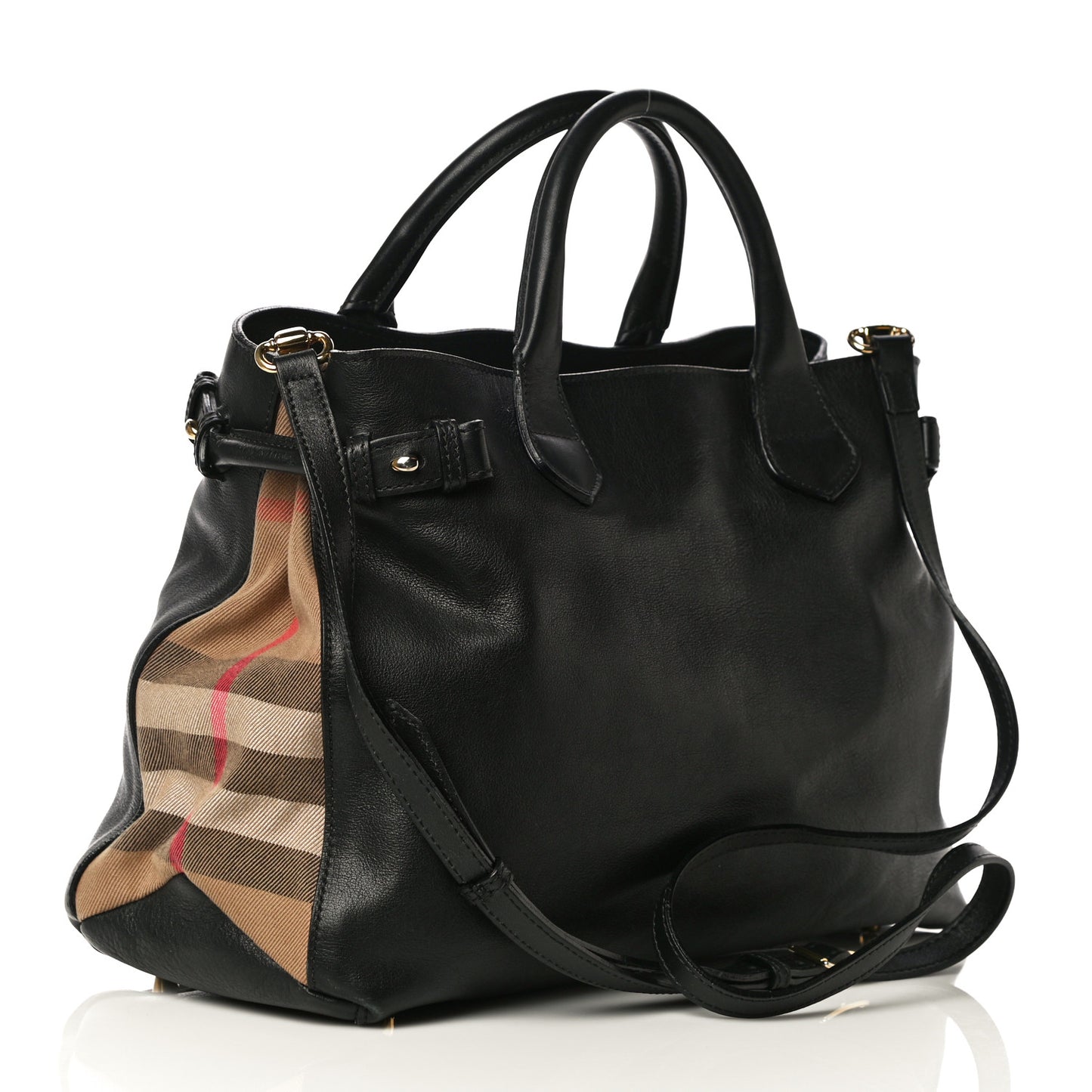 Grainy Calfskin House Check Medium Banner Tote Black