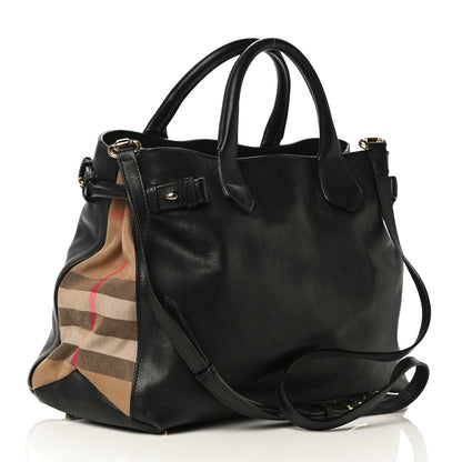 Burberry Grainy Calfskin House Check Medium Banner Tote Black 2 of 10