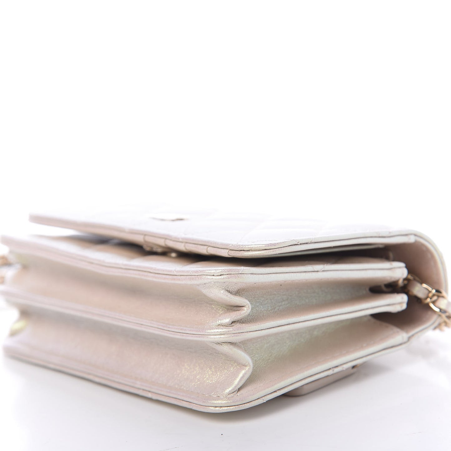 Iridescent Lambskin Quilted Mini Wallet On Chain WOC Ivory