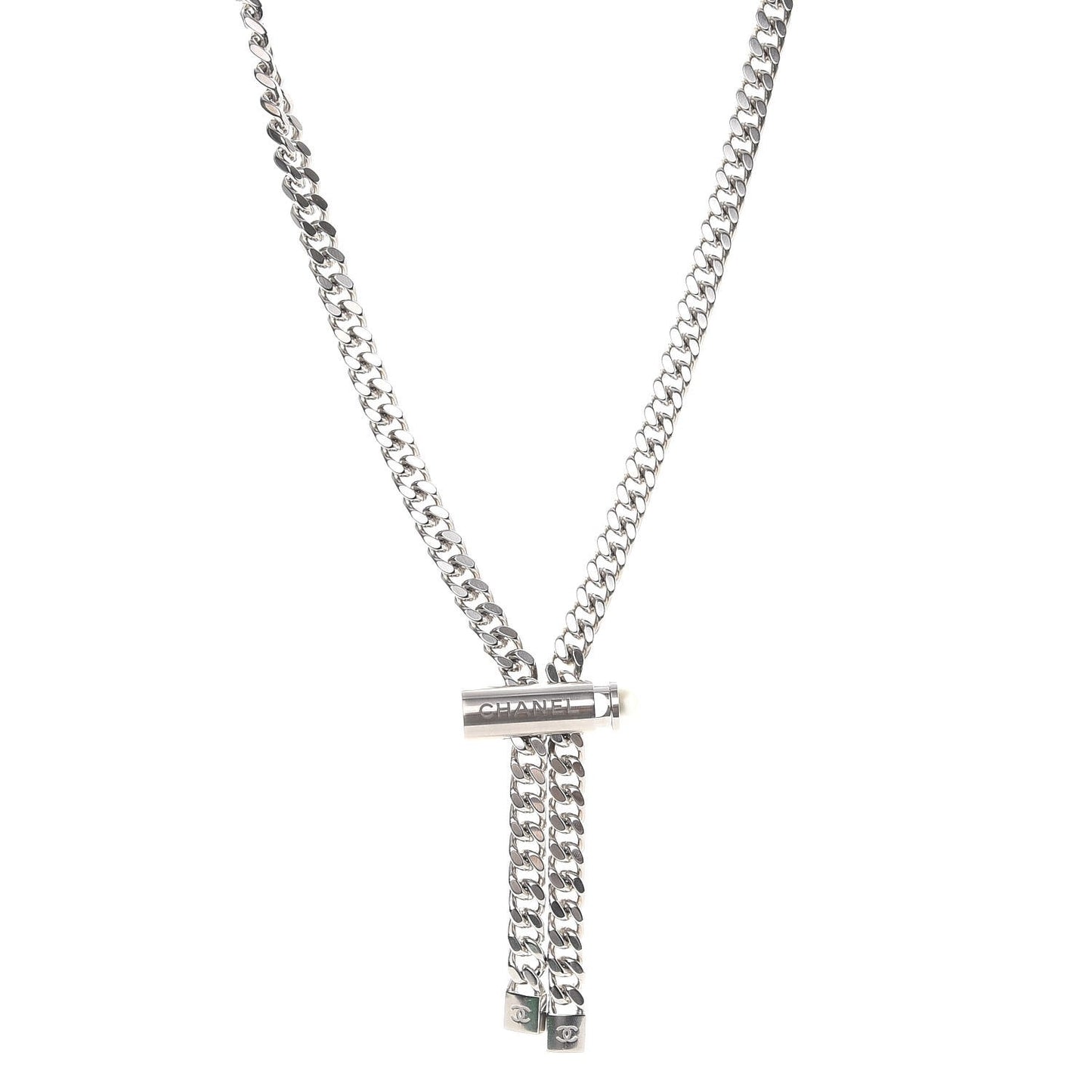 Pearl Oversized Chain Logo Clinch Necklace Silver