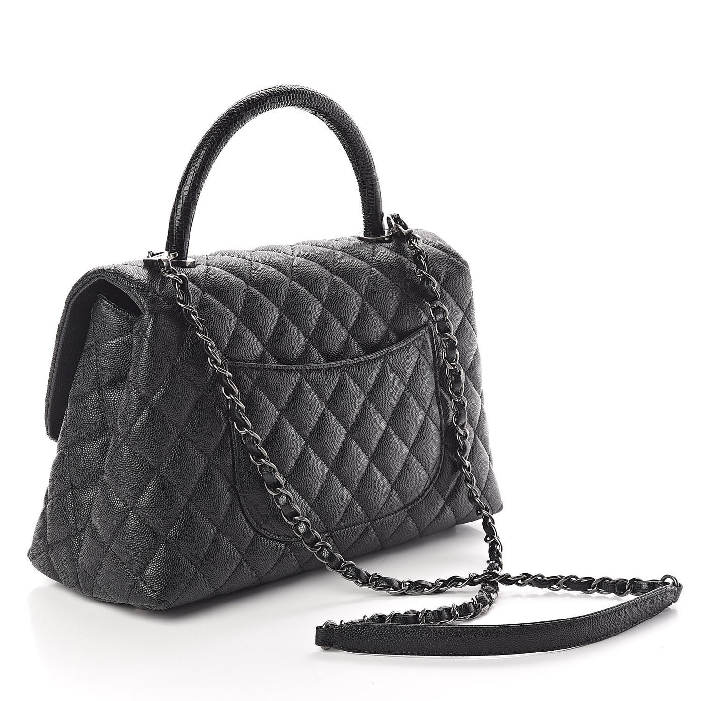 Caviar Lizard Quilted Small Coco Handle Flap Black