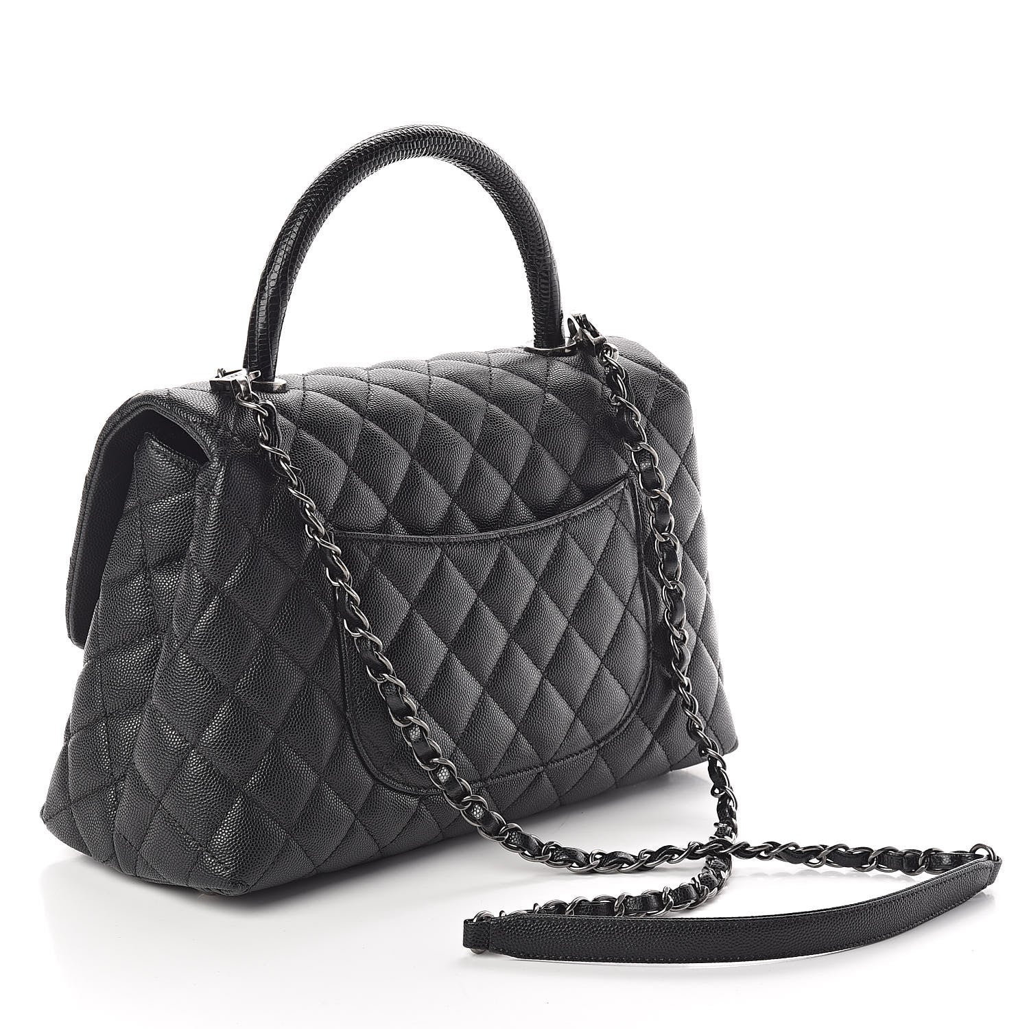 Chanel Caviar Lizard Quilted Small Coco Handle Flap Black 3 of 10