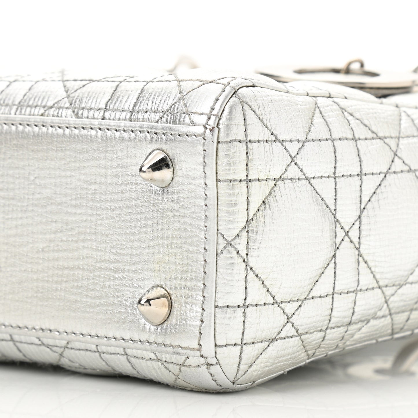 Metallic Grained Calfskin Cannage Small Lucky Badges My Lady Dior Silver