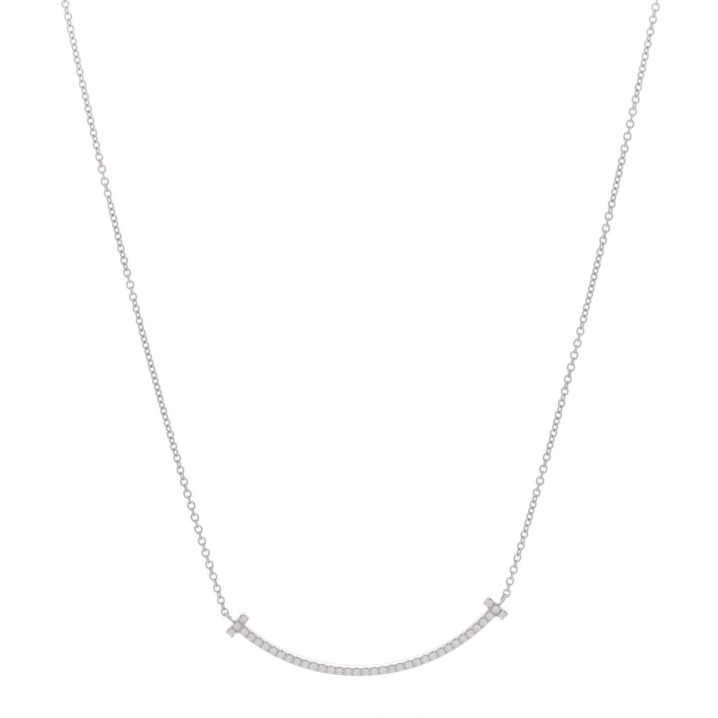 18K White Gold Diamond Small T Smile Pendant Necklace