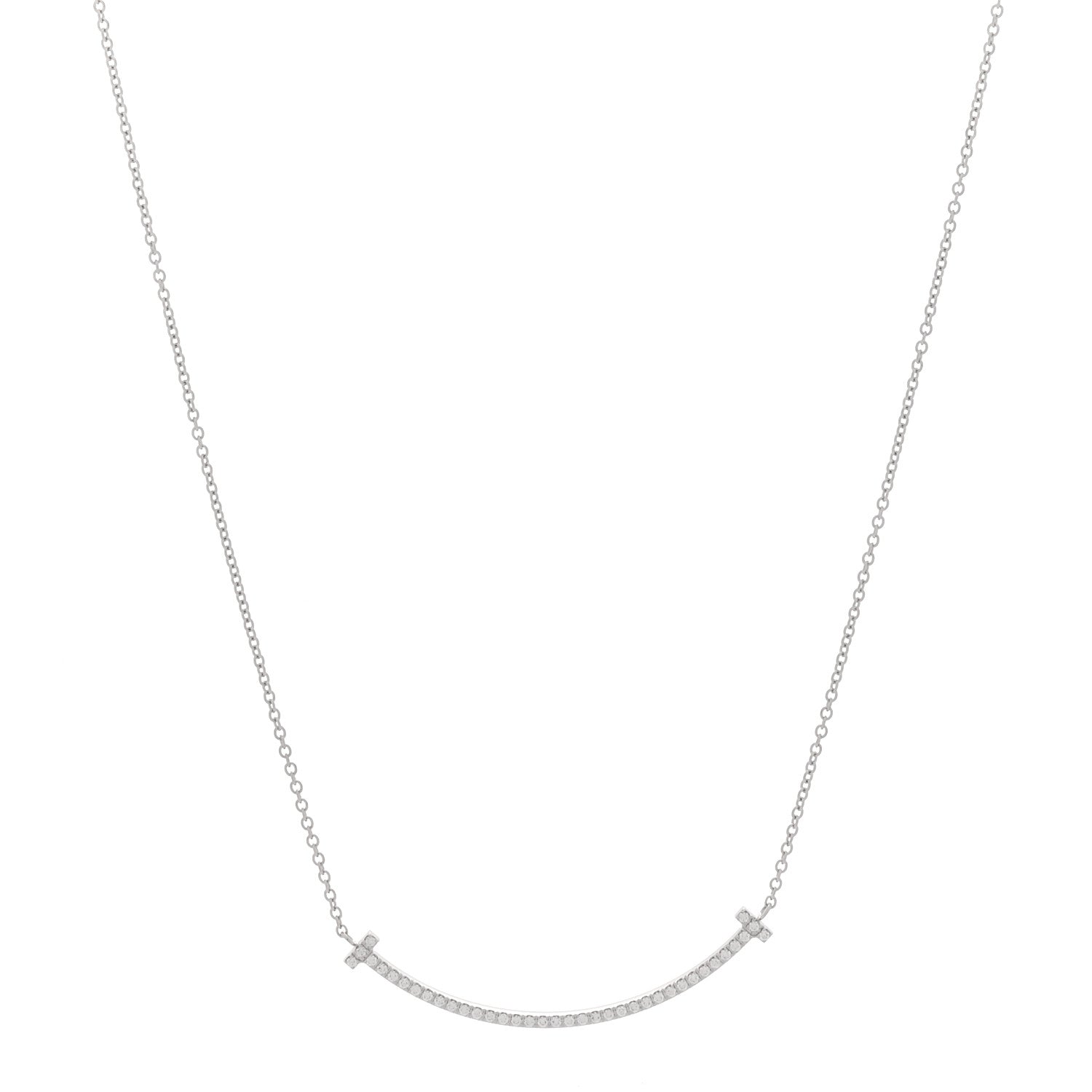 Tiffany 18K White Gold Diamond Small T Smile Pendant Necklace 1 of 6